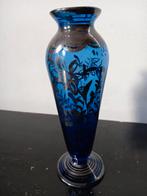 Prachtige antieke Art Deco Murano cobalt&zilver solifleur, Antiek en Kunst, Ophalen of Verzenden