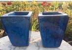 Vintage blauwe geglazuurde potten weerbestendig, Tuin en Terras, Bloempotten, 25 tot 40 cm, Ophalen of Verzenden, Zo goed als nieuw