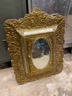 Antieke spiegelkastje met koperen poets borstel jaren 1940, Antiek en Kunst, Ophalen, Minder dan 50 cm