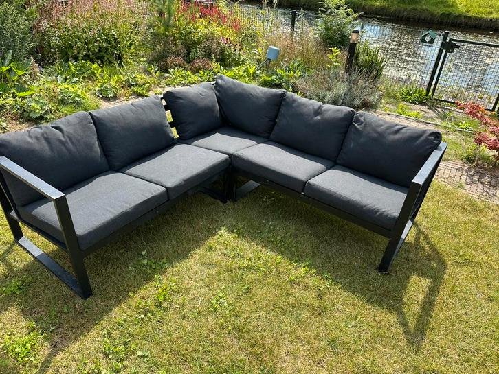 Loungeset zwart, Tuin en Terras, Tuinsets en Loungesets, Gebruikt, Loungeset, Aluminium, 6 zitplaatsen, Bank, Ophalen