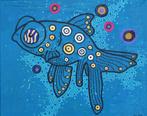 Mooi abstract (Aboriginal) schilderij van een telescoopvis, Antiek en Kunst, Kunst | Schilderijen | Modern, Ophalen of Verzenden