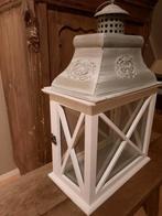 Windlicht lantaarn vitrine landelijk wit zink brocante, Huis en Inrichting, Woonaccessoires | Kandelaars en Kaarsen, Ophalen, 25 tot 50 cm