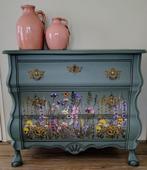 Oud groen buikkastje met bloemenprint, Ophalen, Minder dan 50 cm, Gebruikt, Vintage