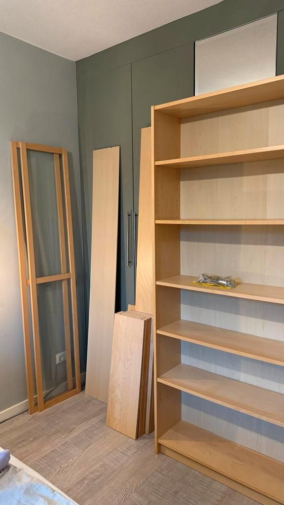 2x Billy boekenkast berken met Oxberg deuren, Huis en Inrichting, Kasten | Boekenkasten, Gebruikt, 150 tot 200 cm, 200 cm of meer