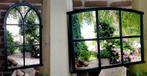 2x Antiek ijzeren Stalraam Spiegel Tuinspiegel - Zie Omschr, Ophalen of Verzenden, Zo goed als nieuw