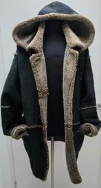 Stoere lammy coat parka echt suède leer en vacht capuchon L, Zwart, Maat 42/44 (L), Ophalen of Verzenden, Zo goed als nieuw