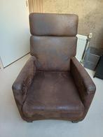 2 bruine leren fauteuils / stoelen, Huis en Inrichting, Stoelen, Ophalen, Gebruikt, Twee, Bruin