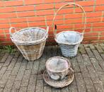 Grote tot middelgrote rieten manden +bloempot kop en schotel, Minder dan 30 cm, Minder dan 60 cm, Rond, Ophalen of Verzenden