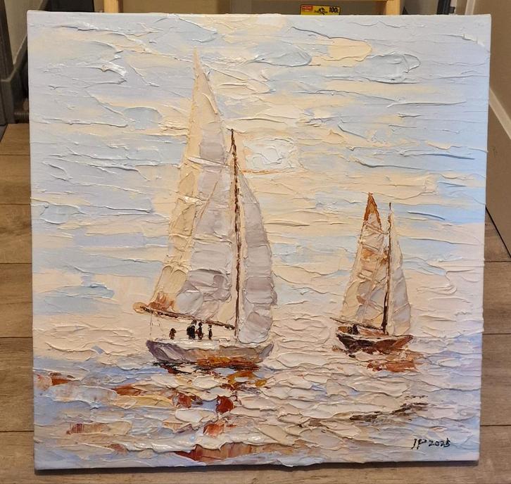 Schilderij: Zeilboten op Zee, Antiek en Kunst, Kunst | Schilderijen | Klassiek, Ophalen of Verzenden