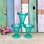 Vintage Sundae ijscoupes groen turquoise dessertglazen groen, Ophalen of Verzenden