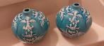 PTMD bollen vazen 2×/turquoise /reliëf, Overige kleuren, Aardewerk of Porselein, Ophalen of Verzenden, Zo goed als nieuw