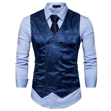 Blauw paisley double breasted heren gilet / giletje klassiek beschikbaar voor biedingen