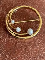 Broche monet vintage goud verguld parels, Sieraden, Tassen en Uiterlijk, Broches, Overige materialen, Minder dan 4 cm, Ophalen of Verzenden