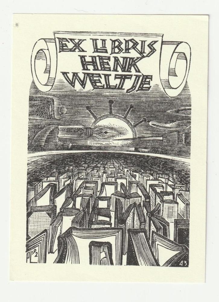 ex libris Henk Weltje door Peter Lazarov, Antiek en Kunst, Kunst | Etsen en Gravures, Verzenden