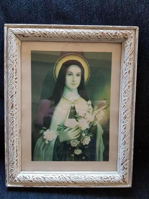 Antiek schilderij non met Jezus-beeldje crèmekleurmet haakje, Antiek en Kunst, Kunst | Schilderijen | Klassiek, Ophalen of Verzenden