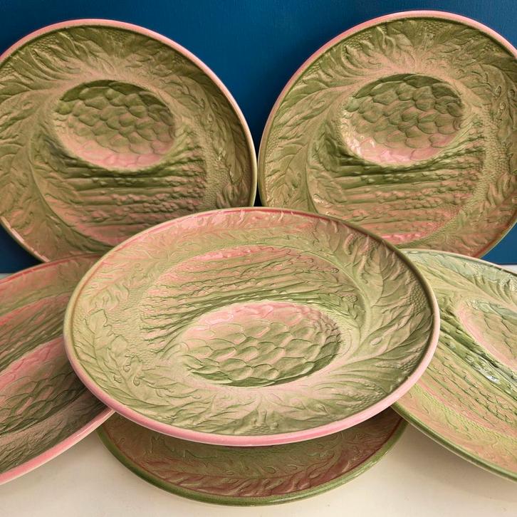 Antieke Franse aspergeborden van Gien, Antiek en Kunst, Antiek | Keramiek en Aardewerk, Ophalen of Verzenden