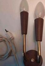 Vintage Deense dubbele teak wandlamp., Ophalen of Verzenden, Zo goed als nieuw