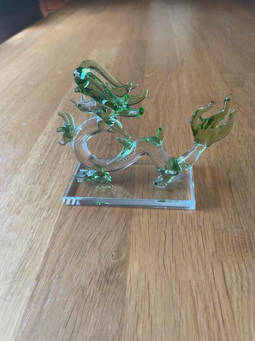 Glazen Chinese Draak Groen Accent - Antiek vintage, Antiek en Kunst, Antiek | Glas en Kristal, Ophalen of Verzenden