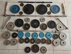 Barbelbar, 2x dumbellbars en halterschijven: totaal +100kg, Sport en Fitness, Fitnessmaterialen, Ophalen, Gebruikt, Benen, Halterset