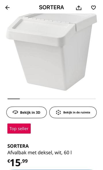 Gratis: ik zoek een sortera bak van Ikea 60 liter beschikbaar voor biedingen