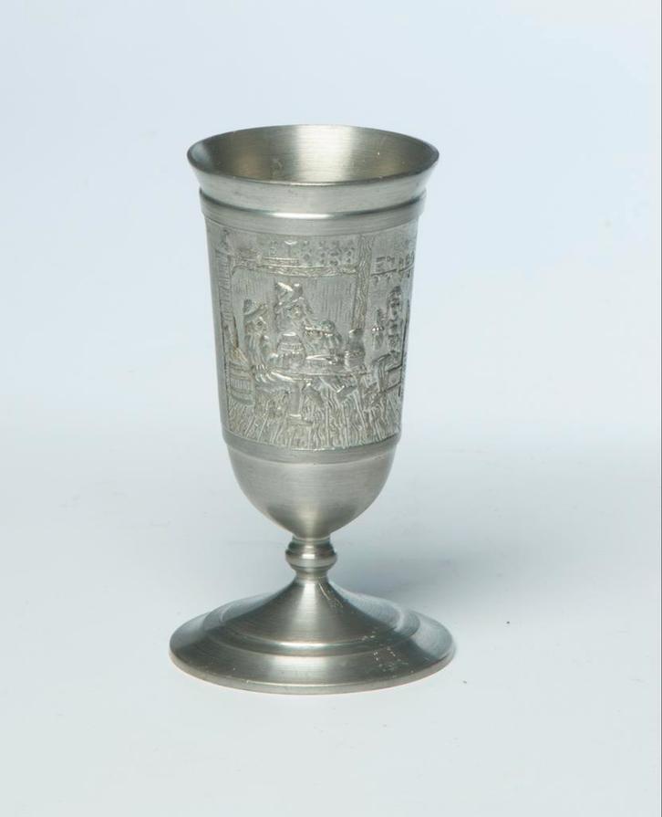 Antieke Tinnen Beker met Gravures en Tekst. Decoratief Objec, Antiek en Kunst, Antiek | Tin, Ophalen