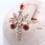 Rosé gouden ring met Diamantjes en 3 robijntjes., Sieraden, Tassen en Uiterlijk, Ringen, Ophalen of Verzenden, Zo goed als nieuw