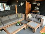 Loungeset steigerhout  dikke kussens compleet verrijdbaar, Gebruikt, 6 zitplaatsen, Steigerhout, Ophalen of Verzenden