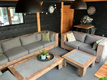 Loungeset steigerhout  dikke kussens compleet verrijdbaar beschikbaar voor biedingen