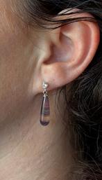 Diamant solitair briljant 18k gouden fluoriet oorbellen dame, Hangers, Voordeelsieraden, Verzenden, Zo goed als nieuw