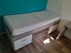 Bed met 2 lades, kastje en boekenplank, Ophalen, Eenpersoons, Wit, Zo goed als nieuw