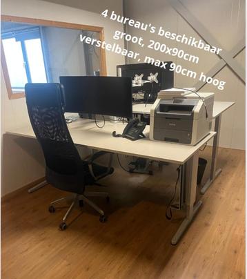 4x groot bureau, 200x90, hoogte verstelbaar, max 90cm beschikbaar voor biedingen