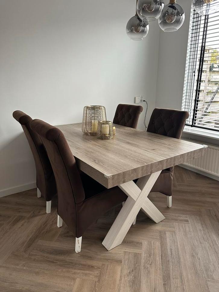 Eettafel met 6 stoelen - 164x102cm - Goede staat!, Huis en Inrichting, Stoelen, Gebruikt, Vijf, Zes of meer stoelen, Hout, Bruin