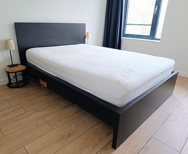 IKEA MALM zwart bedframe met lades 140x200, Huis en Inrichting, Slaapkamer | Bedden, Gebruikt, Tweepersoons, 140 cm, 200 cm, Hout