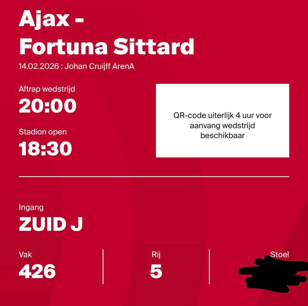 Ajax-Fortuna sittard, Tickets en Kaartjes, Sport | Voetbal, Eén persoon