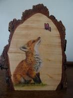 Houten Schijf met Vos en Vlinder - Handgeschilderd, Ophalen of Verzenden, Nieuw