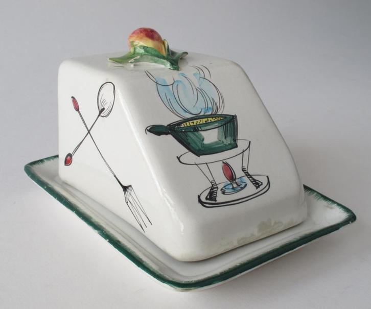 Vintage kaasstolp / botervloot met bloem - Made in Italy, Antiek en Kunst, Antiek | Keramiek en Aardewerk, Ophalen of Verzenden