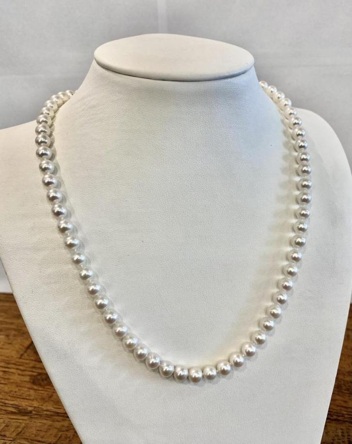 Zoetwater Parel Collier Witgouden Sluiting 18 KRT, Sieraden, Tassen en Uiterlijk, Kettingen, Zo goed als nieuw, Goud, Goud, Ophalen of Verzenden