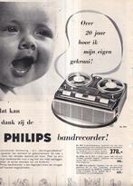 Retro reclame 1958 Philips bandrecorder baby gekraai, Verzamelen, Retro, Ophalen of Verzenden