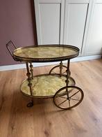Vintage Drank Karretje met Marmer look, Huis en Inrichting, Tafels | Bijzettafels, Ophalen, Gebruikt, 55 tot 75 cm, Glas
