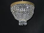 Kristallen plafonnière heeft een brede vergulde messing rand, Ophalen of Verzenden, Gebruikt