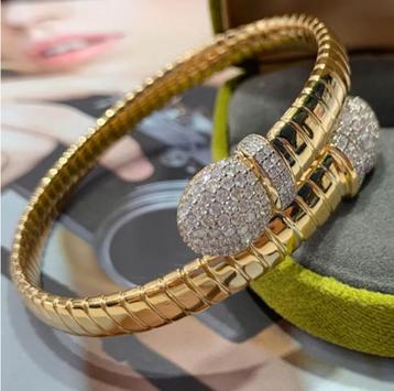 18K Geel Goud Echte Diamanten 2.0ct Open armband  beschikbaar voor biedingen
