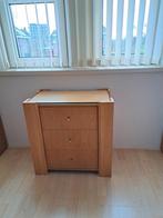 PER DIRECT! beuken ladekast,3 lades met glasplaat 1 cm dik., Huis en Inrichting, Kasten | Ladekasten, Ophalen, Gebruikt, 50 tot 100 cm