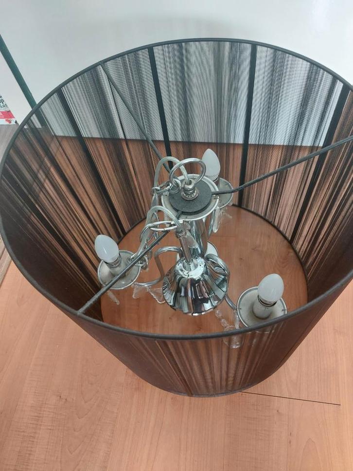Grote mooie Kroonluchter hanglamp Zilver/Zwart, Huis en Inrichting, Lampen | Kroonluchters, Gebruikt, Metaal, Stof, Ophalen