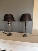 Twee bronzen lampen met metalen bronskleurige kapjes, Ophalen of Verzenden, Zo goed als nieuw, Minder dan 50 cm