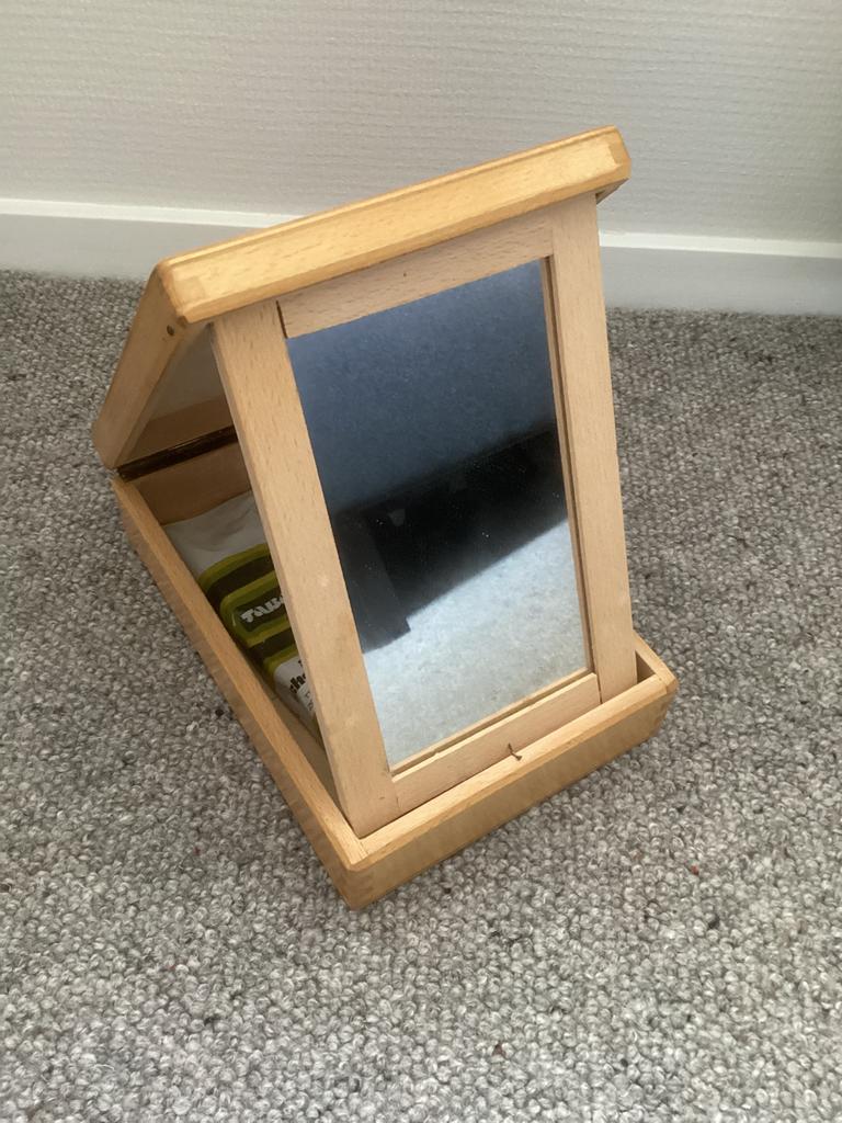 Scheerdoos met spiegel - antiek - hout - decoratie, Ophalen of Verzenden