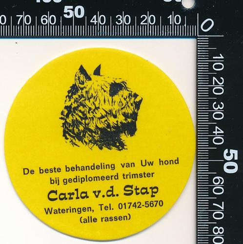Sticker: Carla van de Stap - Hondentrimster - Wateringen, Verzamelen, Stickers, Zo goed als nieuw, Dier en Natuur, Ophalen of Verzenden