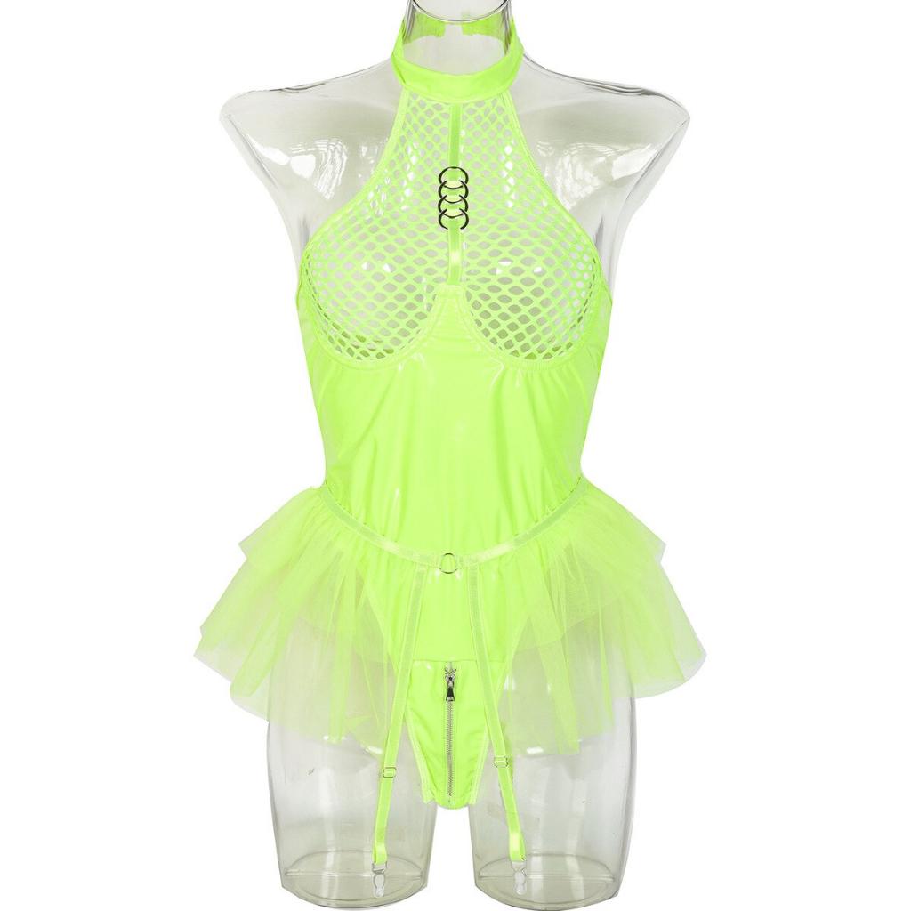 Gele dames body jurkje / sexy lingerie kostuum wetlook, Kleding | Dames, Ondergoed en Lingerie, Body of Korset, Geel, Verzenden