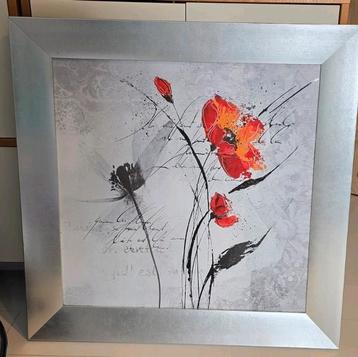 Schilderij klaproos zwart/wit/kleur Zilveren lijst Vierkant beschikbaar voor biedingen