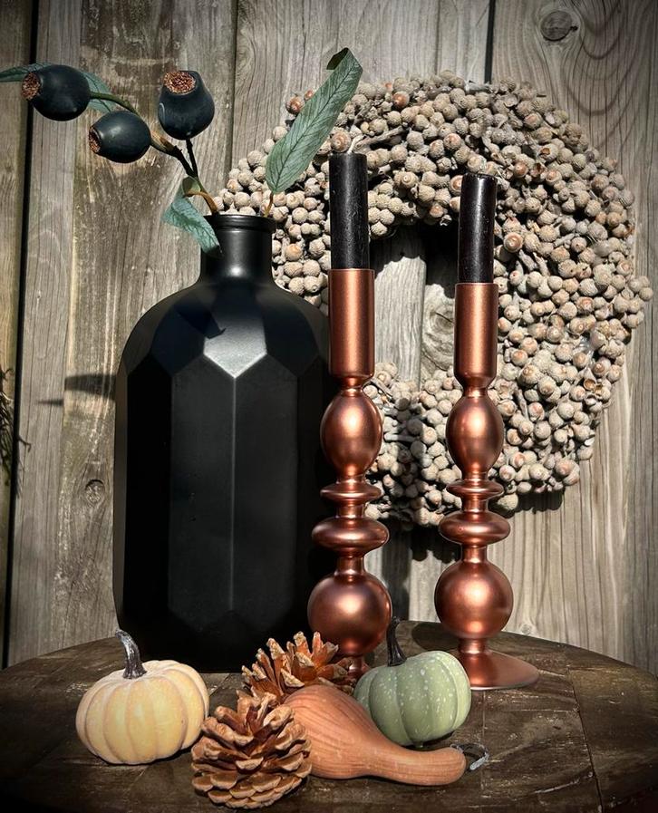 Bronzen Kandelaars & Fles - Stijlvolle Set, Huis en Inrichting, Woonaccessoires | Kandelaars en Kaarsen, Zo goed als nieuw, Kandelaar