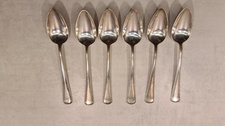 Te koop 6 lepels Gero parelrand – verzilverd 90, Antiek en Kunst, Antiek | Bestek, Ophalen of Verzenden